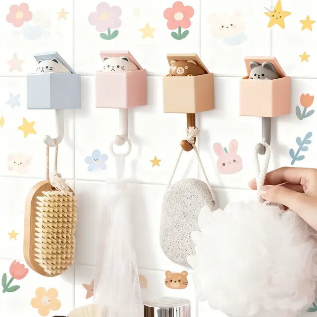 ตะขอการ์ตูนน่ารัก ตะขอติดผนังแบบมีกาวเหนียวพิเศษ ไม่ต้องเจาะ ตะขอแขวนเสื้อและหมวก 1