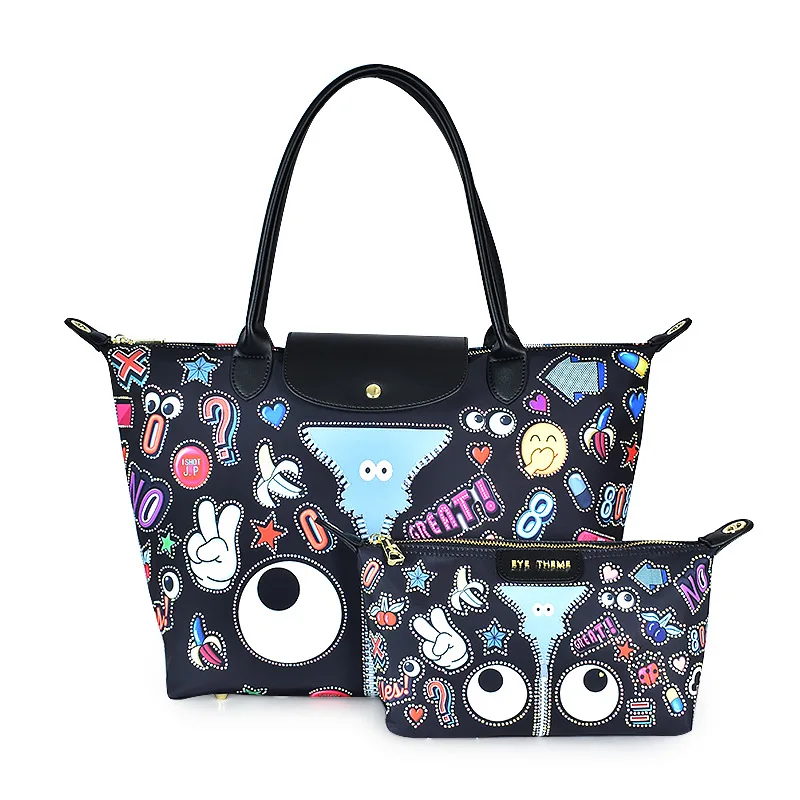 Ins Graffiti Print Large Capacity Travel Tote Bag Embroidered Men Women Sports Handbag Unisex Neutral Diving Fabric Storage Bag