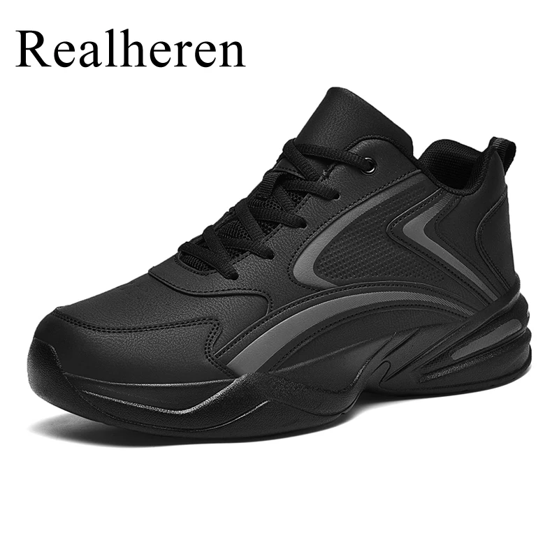 MenPULeatherSneakersSportsCasualShoesPureBlackPlusBigSize49
