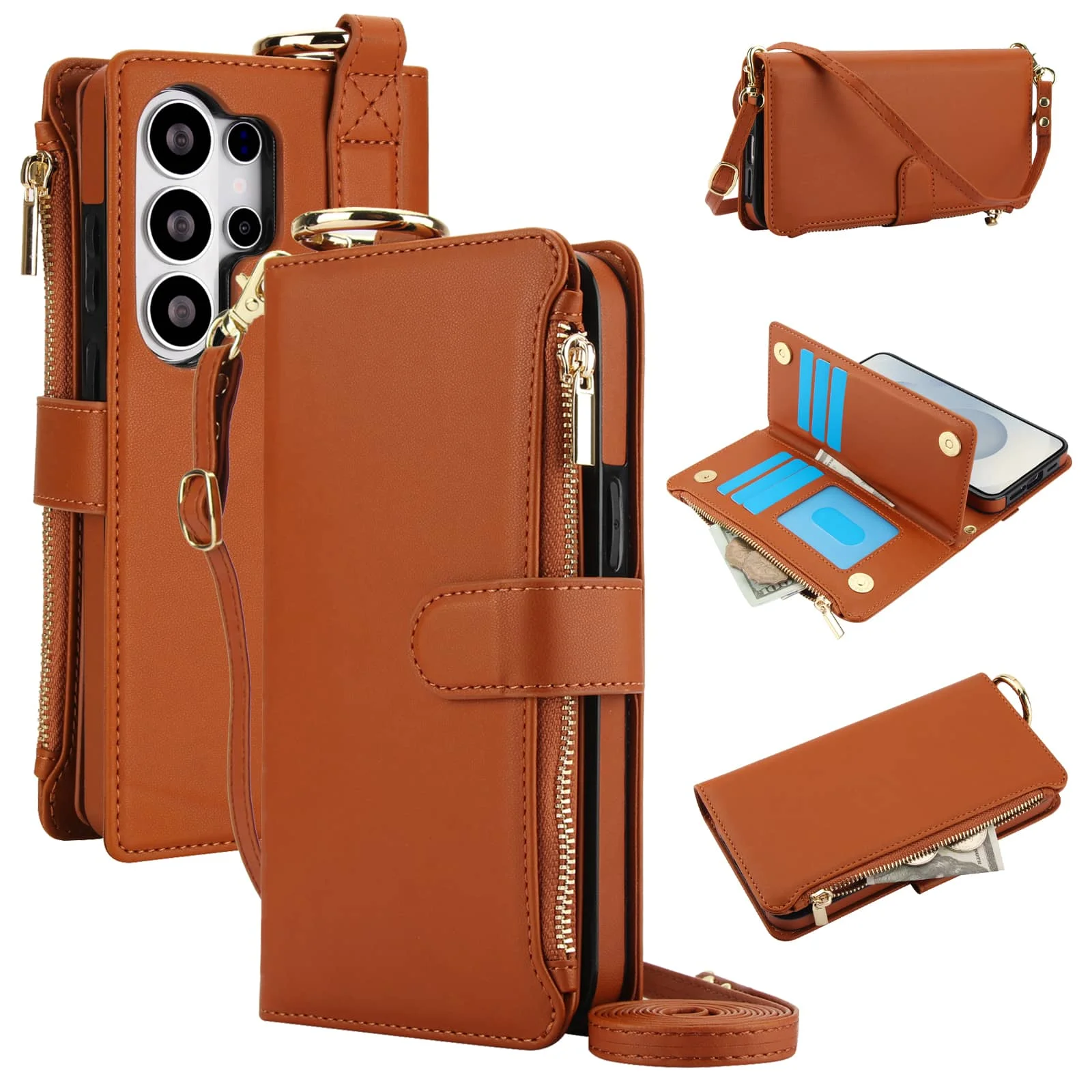 Für Samsung Galaxy S26 Ultra/S26 Plus/S26 Brieftaschen-Hülle mit Reißverschluss-Kartenhalter RFID-Blockierung, Flip Folio Buch-Stoßfeste Abdeckung