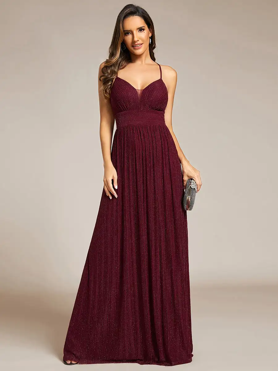 

Elegant Evening Dresses Sparkle Sleeveless Backless Formal with V-Neck 2024 Ever Pretty of Burgundy Bridesmaid Dress