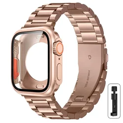 Premium Stainless Steel Watch Band with Protective Case Bracelet, Silver Finish - 45mm (RG)