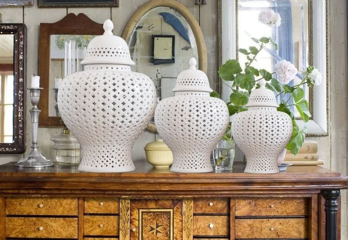 Vintage Ceramics Hollow Out General Jar Candy Jar Storage Tank Gold Silver Art Decorative ginger Vase Home Room Decoration