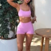 V Back Scrunch Shorts Women Mid-High Waist Band Seamless Yoga Shorts 4.5'' Workout Gym Booty Short 4 Way Stretch Sports Short