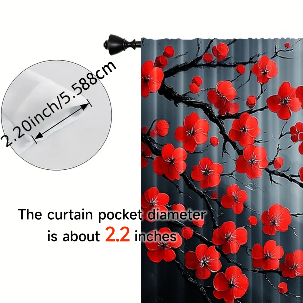 2pcs, spring summer Curtains red plum blossom Sheer Curtains Versatile Polyester Outdoor Decorations Perfect for Bedroom Office 5