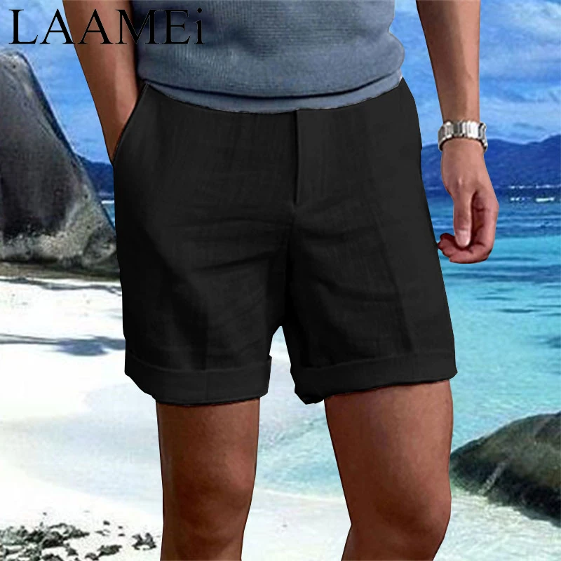 LAAMEi Summer New Fashion Casual shorts for men clothitng Thin 100% Linen Loose Breathable Beach Pants
