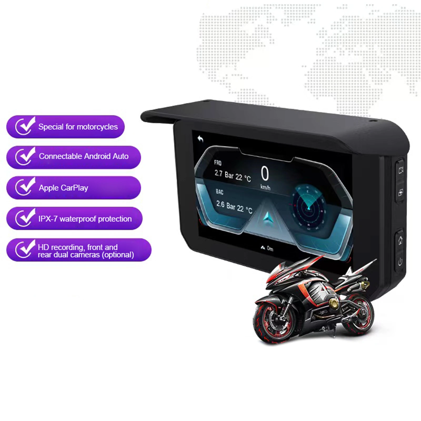 5 Zoll Touchscreen Motorrad Spezial Navigator Wireless Android Auto Carplay  Motorrad GPS Kamera Fahr rekorder - AliExpress