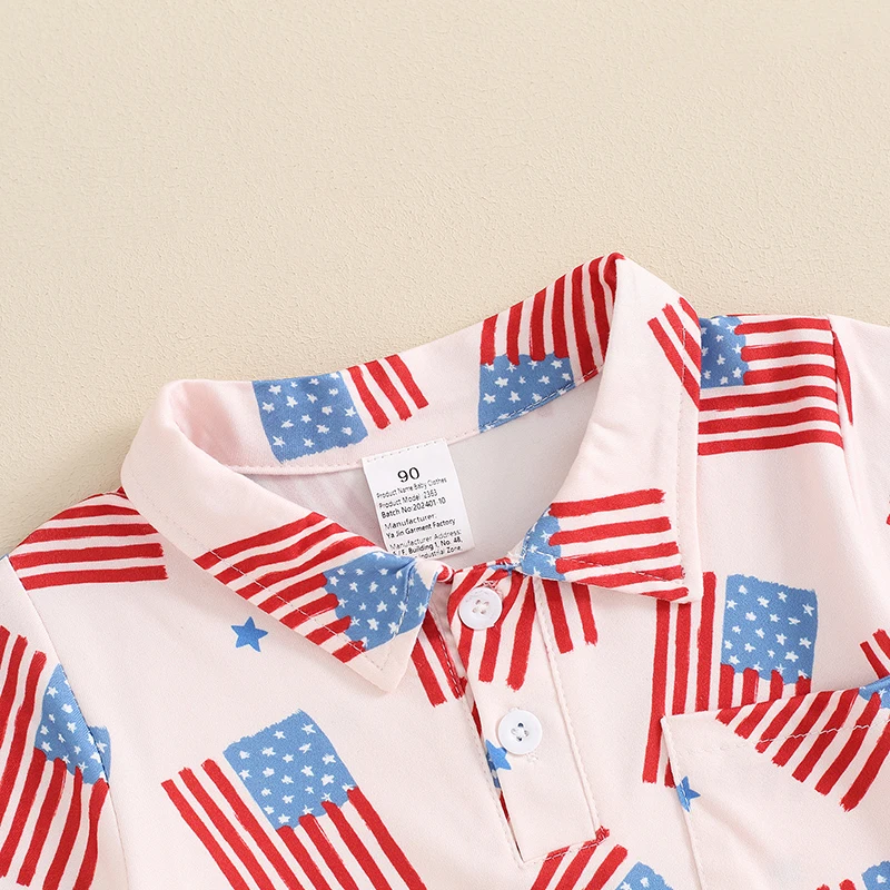 2024-03-19 Lioraitiin 1-6Y Toddler Kids Boy Button down T-Shirts Casual 4th of July Flag Print Cute Tops Summer Clothes