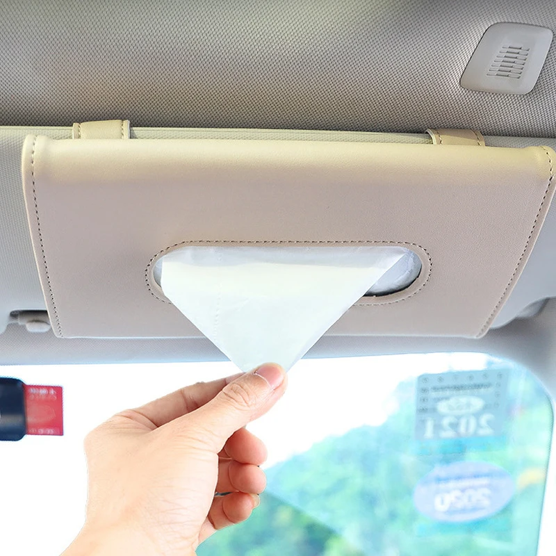 Car Visor Tissue Holder PU Leather Hanging Paper Towel Clip Napkin
