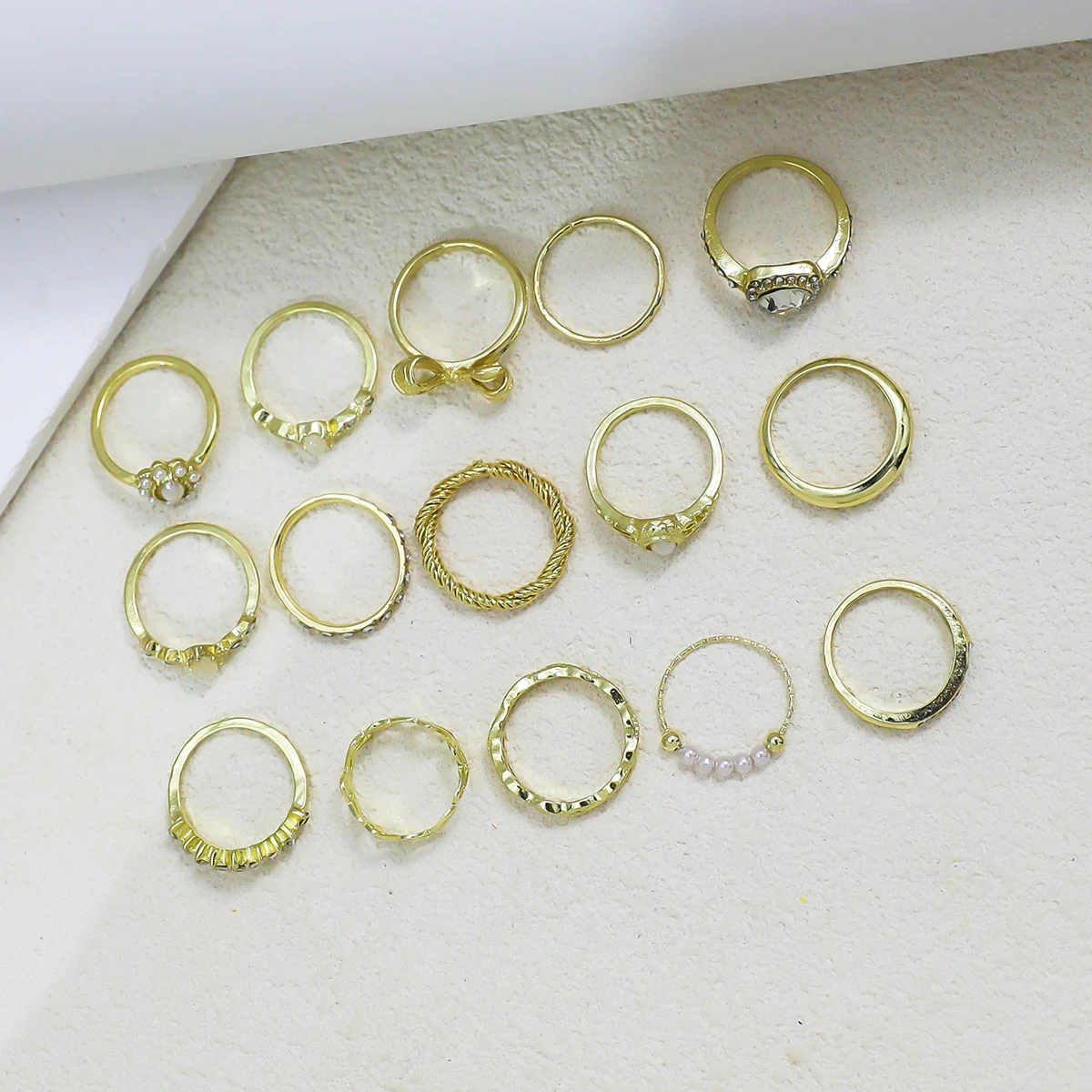 15pcs/Set Fashion Gold Rings With Bow, Flower, Leaf And Faux Pearl Designs, Suitable For Women's Daily Wear Jewelry Accessories 6