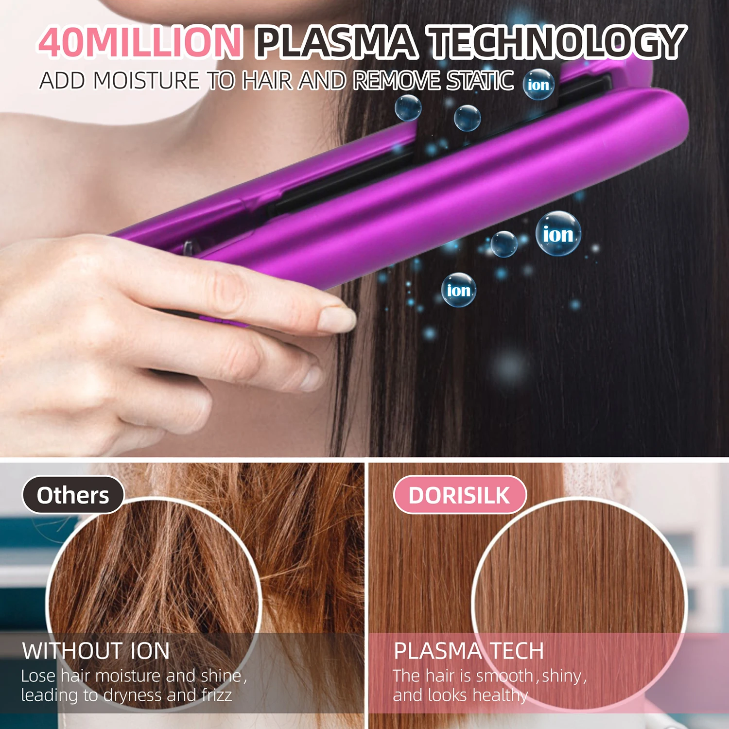 Hair Straightener Curler Plasma Keratin Treatment 500°F Hair Flat Irons For Frizzy Hair Styling Tool 110-240V Dual Voltage 5