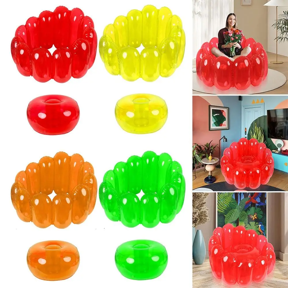Portable Mattress Seat Inflatable Sofa Lazy Sack Hangout PVC Jelly Inflatable Chair Colorful Bed for Lawn