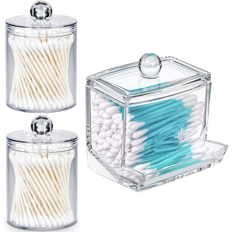 

FBIL-Qtip Holder Cotton Swab Holder Storage Dispenser, Clear Cotton Ball Swab Holder, Apothecary Jars With Lids For Bathroom