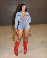 Jeans Stretch Romper Sexy Women Turn Down Collar Elegant Denim Club Playsuit Jumpsuit