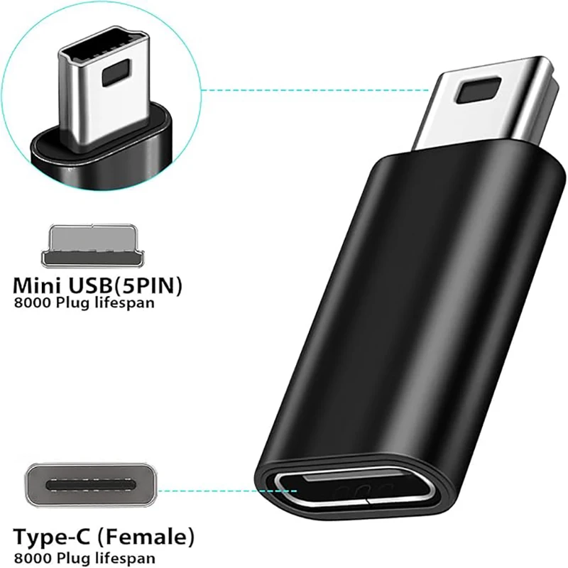 USB-C-미니 USB 어댑터, Type-C 암-미니 USB 수 변환기, GoPro Hero 3, MP3, Dash Cam, C와 호환 가능