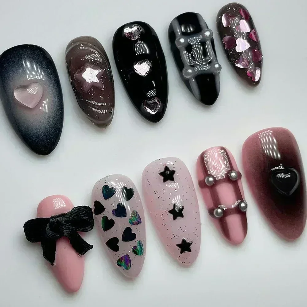 Fake Nails False Nails Nail Tips 24pcs Almond Press on Bowknot Wearable Stick-on U&ntilde;as Накладные Ногти Faux Ongles 네일팁