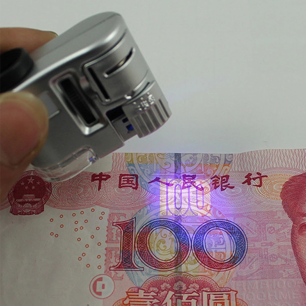 60X Handheld Magnifying Glass Mini Pocket Microscope Loupe Currency Detector Jeweler Magnifier With LED Light