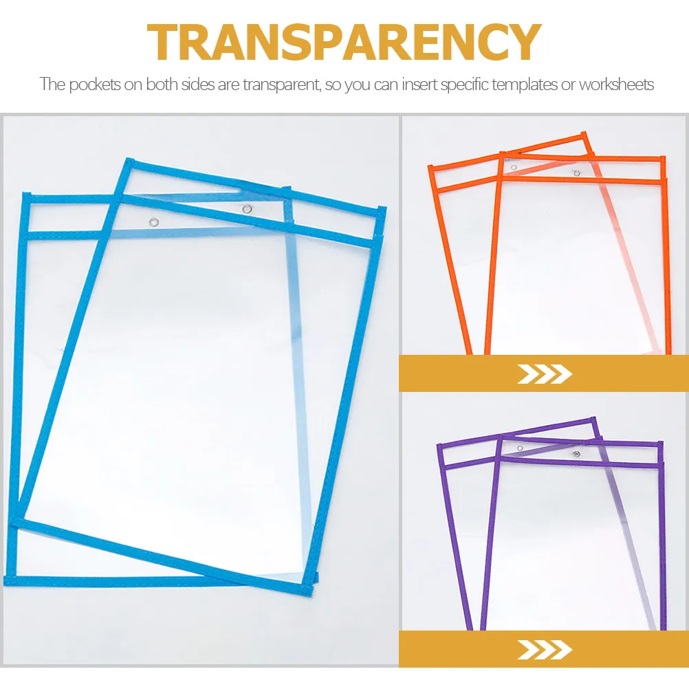 6Pcs 건식 지우기 포켓 교사 학생 교실 용품을 위한 재사용 가능한 투명 슬리브 종이 시트 보호