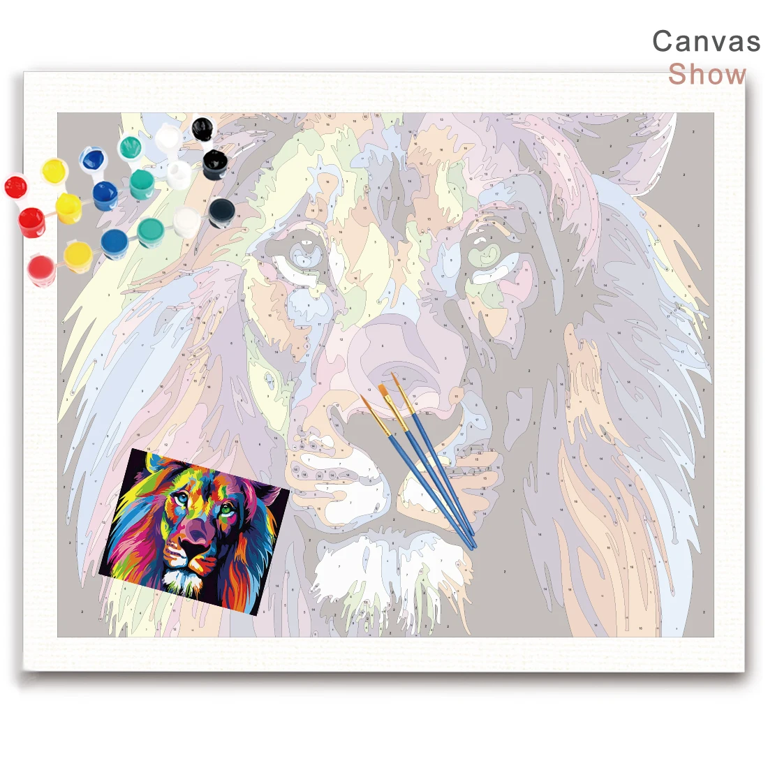 Yeesam Art Paint By Numbers - Leone Su Tela 40x50cm, Kit Pittura Per Adulti E Bambini