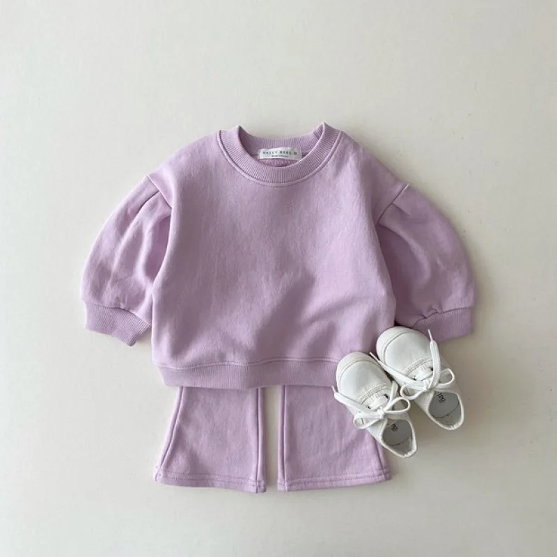 

2023 Spring Autumn Baby Girl Clothes Set Candy Color Sweatshirts Flared Trousers Toddler Girls Sports Suit Kids Infant Outfits