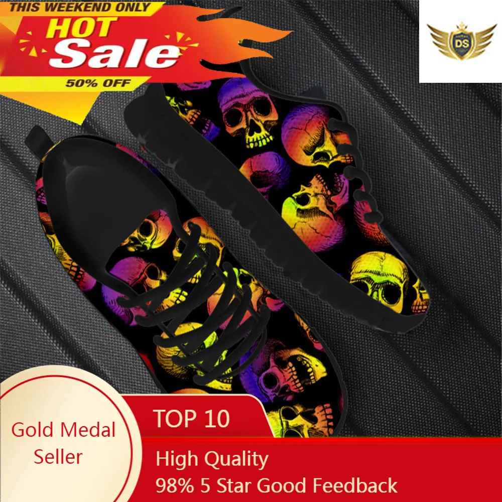 

Vintage Gradient Skull Pattern Women Casual Sneaker Lightweight Lace Up Flat Shoes For Ladies Soft Footwear