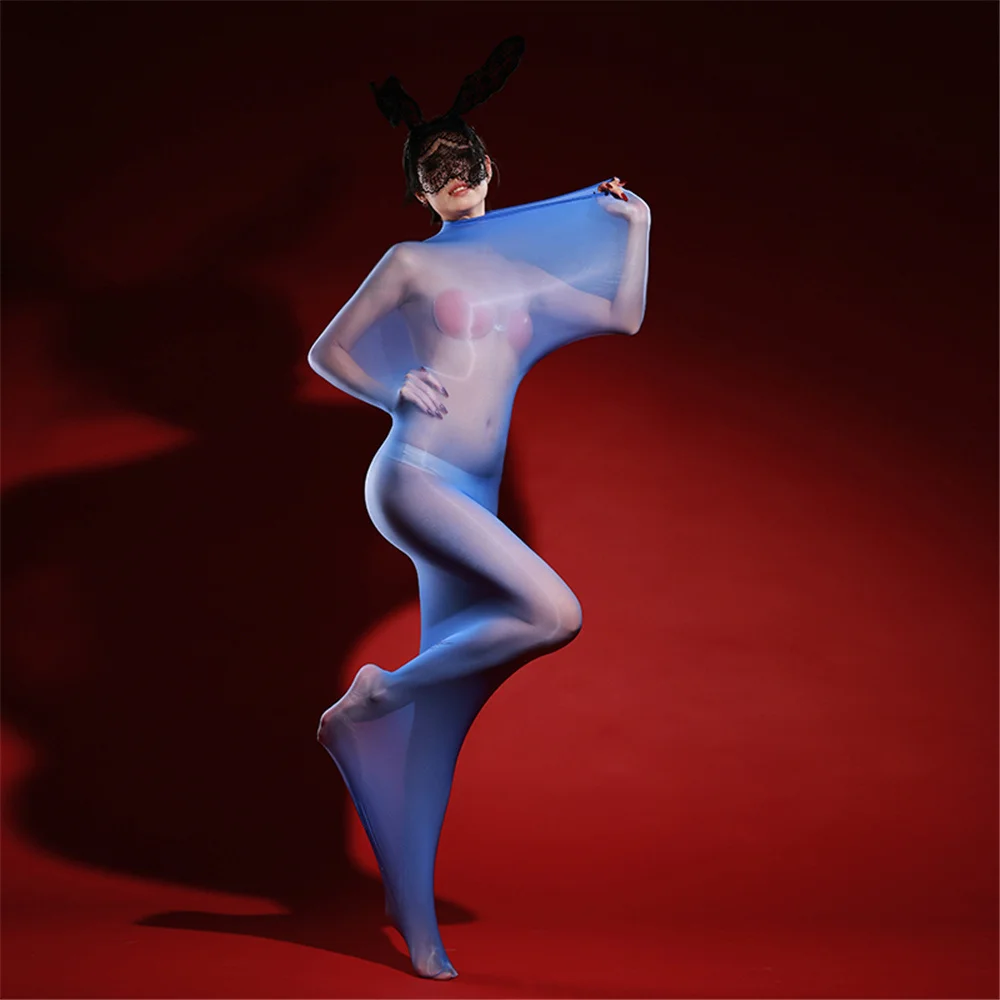 Unisex Sexy Oil Shiny Bodysuit Sheer See Through Body Pantyhose Tights Cocoons Body Stocking Elastic Maid Leotard Bodycon 3