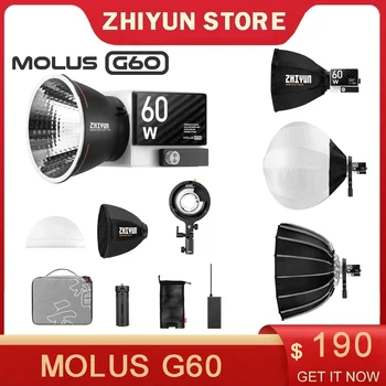 ZHIYUN MOLUS G60 포켓 LED 라이트 비디오 사진 조명, 유튜브 틱톡 비디오 스튜디오 녹화 야외 촬영용, G60 COB 60W