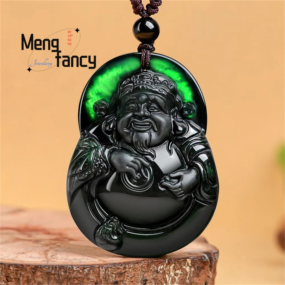 

Natural A-goods Jadeite Ink Cui Fortune God of Fortune Jade Pendant Exquisite Handicraft Mascots Best Selling Fashion Jewelry