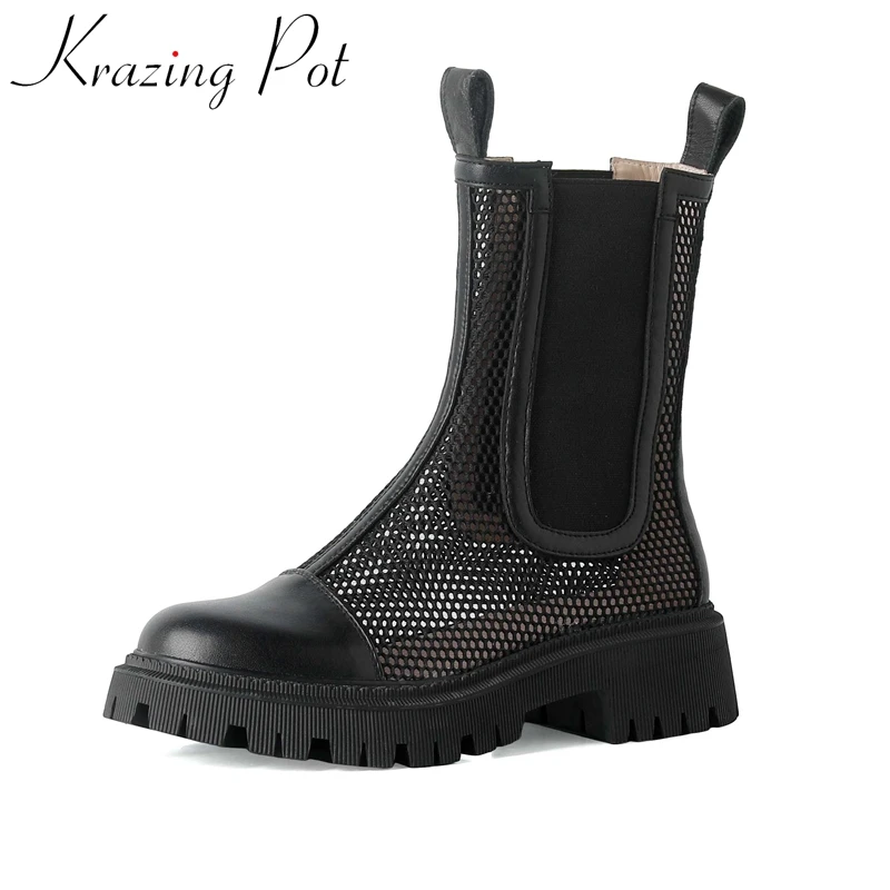 Krazing Pot Large Size 42 Genuine Leather Round Toe Med Heel Summer Boots Onlinestar