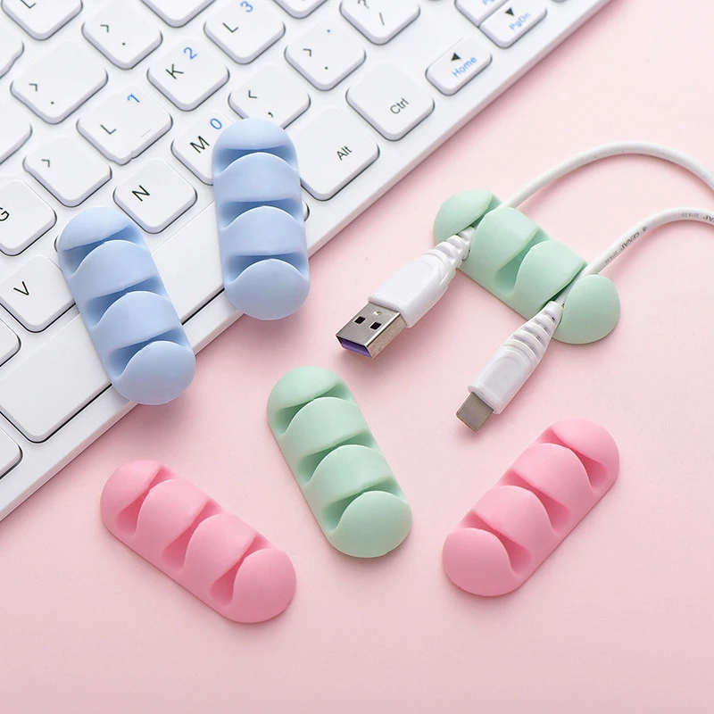 Silicone Cable Winder Self Adhesive Desktop Cable Holder Kawaii USB Charger Data Line Fixer Clips Desk Organizer Office Supplies