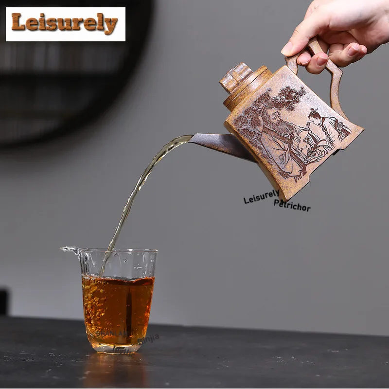 500ml Yixing Purple Clay Teapot Handmade Square Pot Raw Ore Wood-fired Porcelain Mud Tea Brewing Kettle With Infuser Zisha Tea
