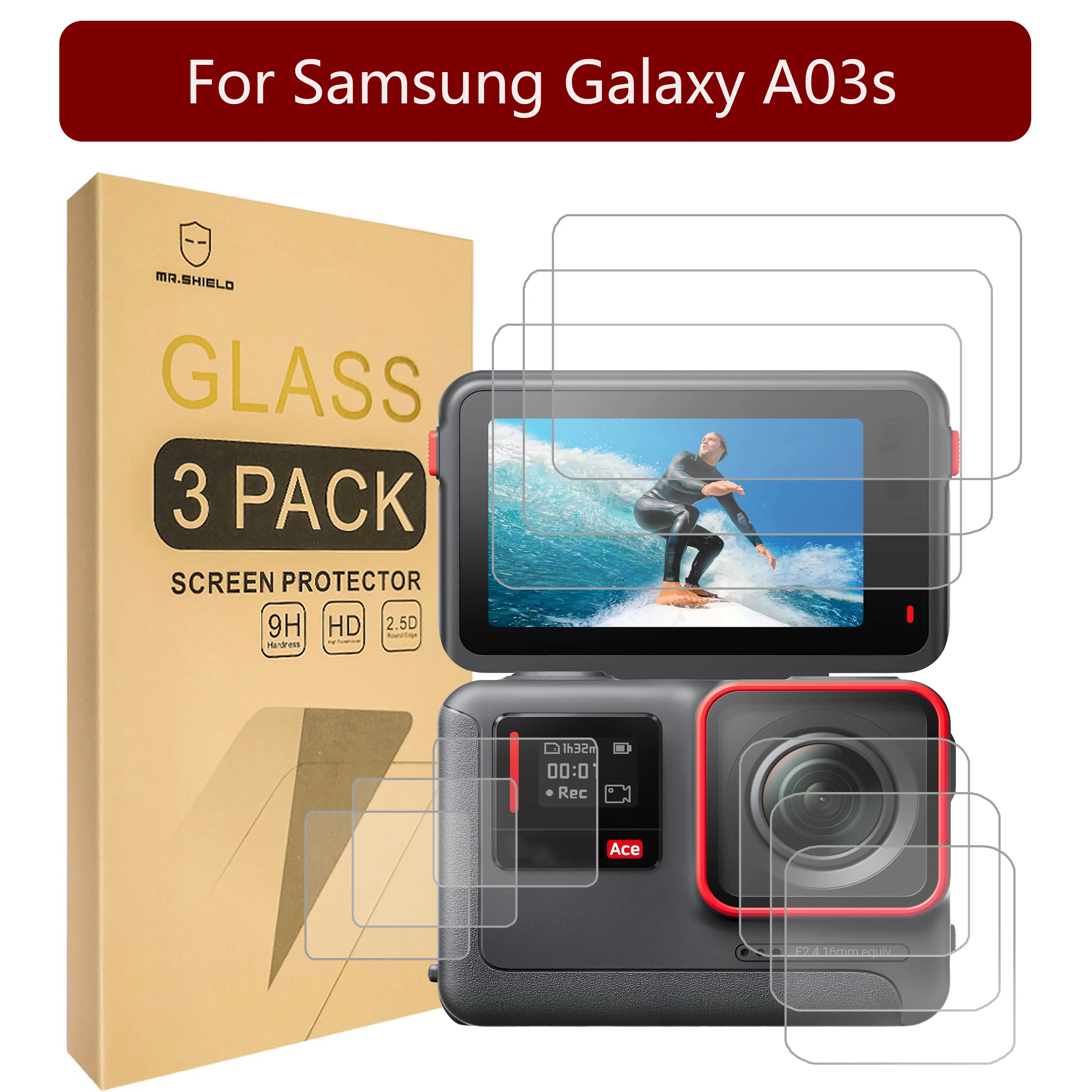 

Mr. Защитный экран совместим с Insta360 Ace [Not for Insta360 Ace Pro] [3 + 3 Glass + 3 PET] [закаленное стекло]