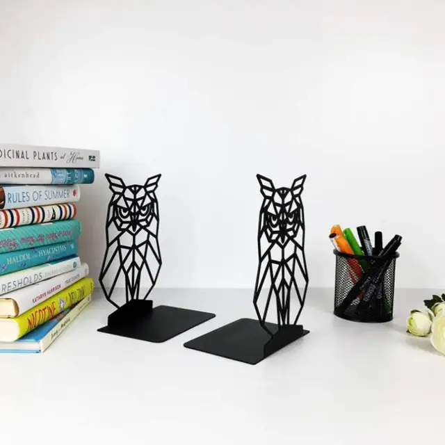 Bagoly Könyv Vége A Polcokhoz Black Hollow Out Owl Book End Holder Dekoráció Az Irodai Szoba Íróasztalához - Image 3