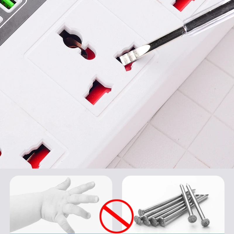 2M Extension Cord Power Strip For Office Home EU UK US Plug Universal Socket 2500W Overload Protection 5 USB 1 Type C Ports