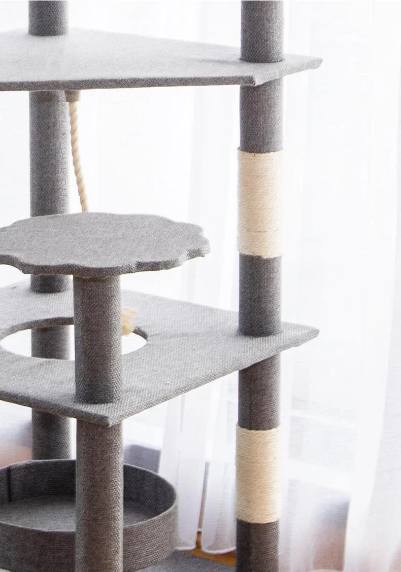Cat Tree Tower Three Layers With Sisal Scratching Post Pet Furniture 167cm 66 Inch Condo And Wood Platform MDF Plywood OEM/ODM