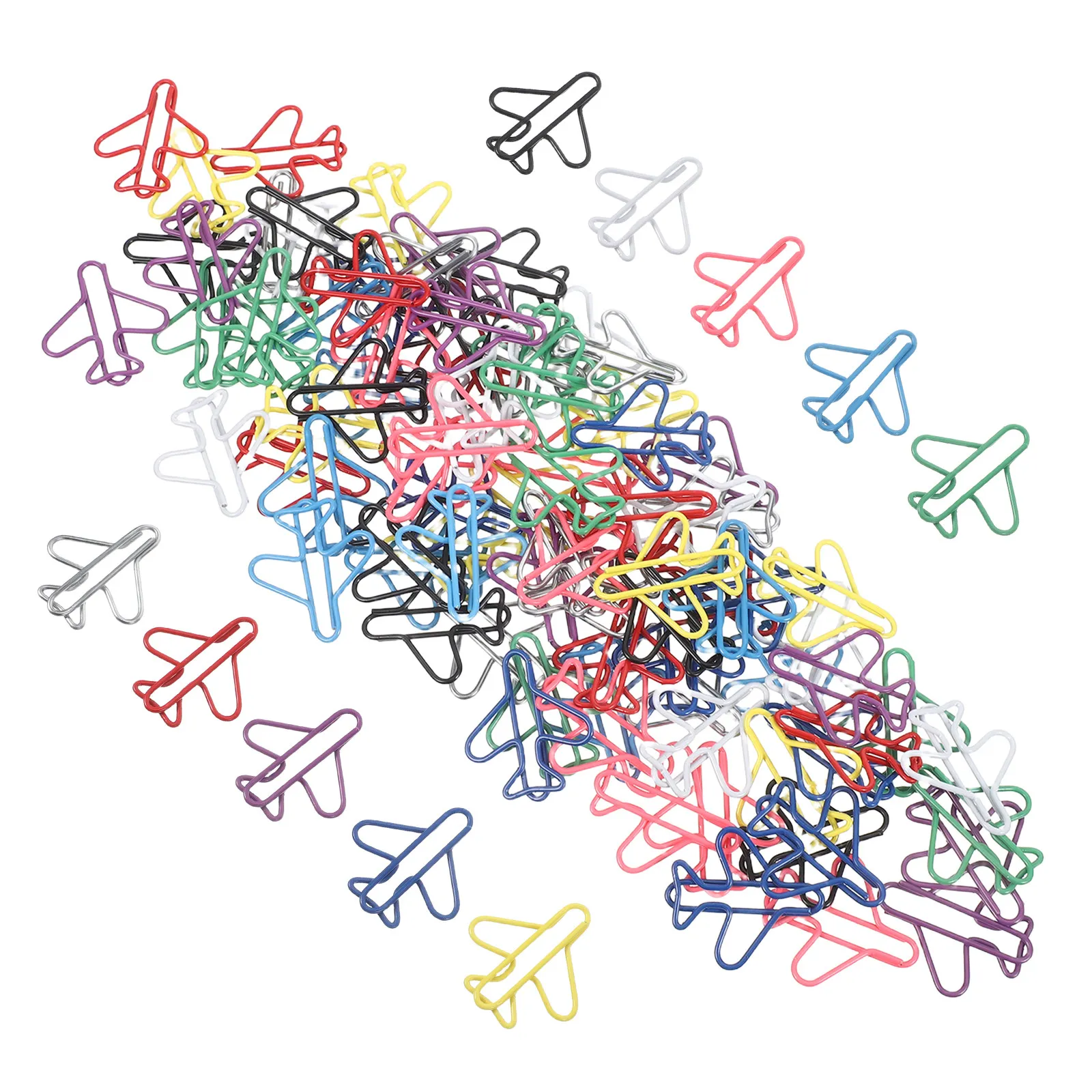 100Pcs 비행기 모양의 종이 클립 크리 에이 티브 금속 메모 클립 장식 플래너 북마크 사무실 학교 용품 참신함