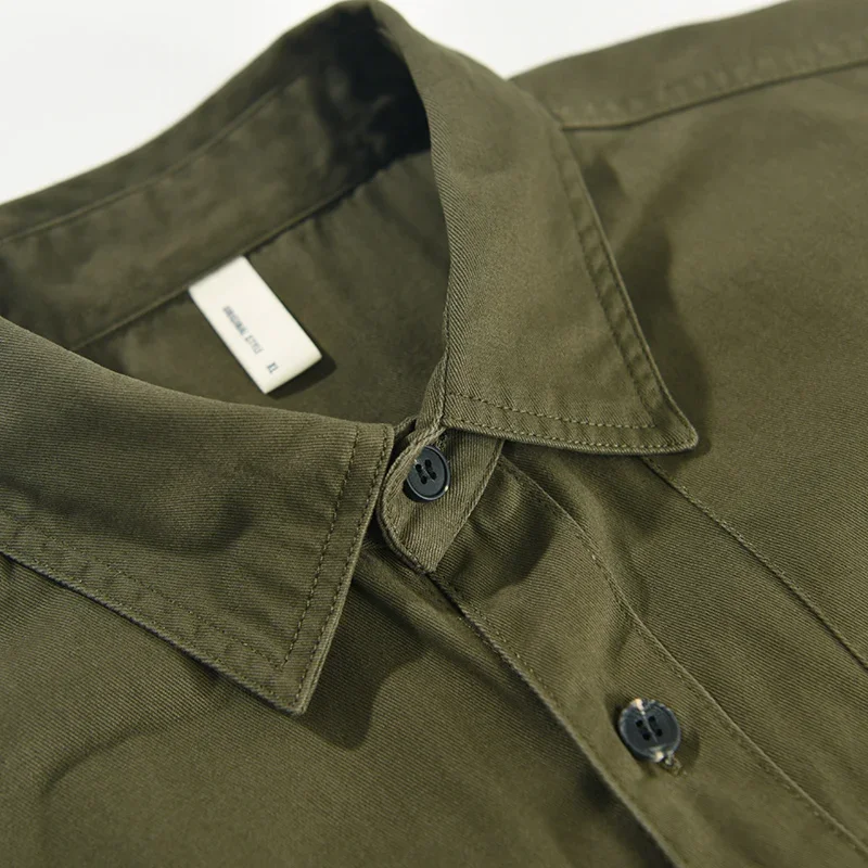 Casual Safari Style Outdoor Short Sleeve Shirt for Men 2023 Summer New Turn-down Collar Tops 100% Cotton Men's Clothing 4