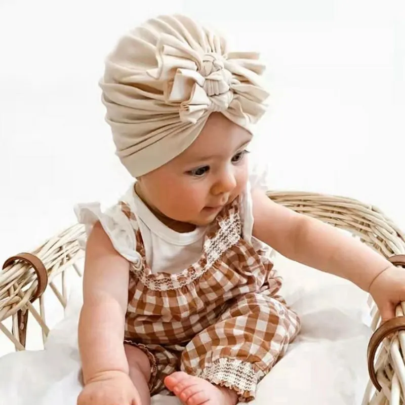 Kids Cotton Turban Hats Baby Girl Toddlers Breathable Soft Hat Newborns Baby Beanie Cute Cap Headraps