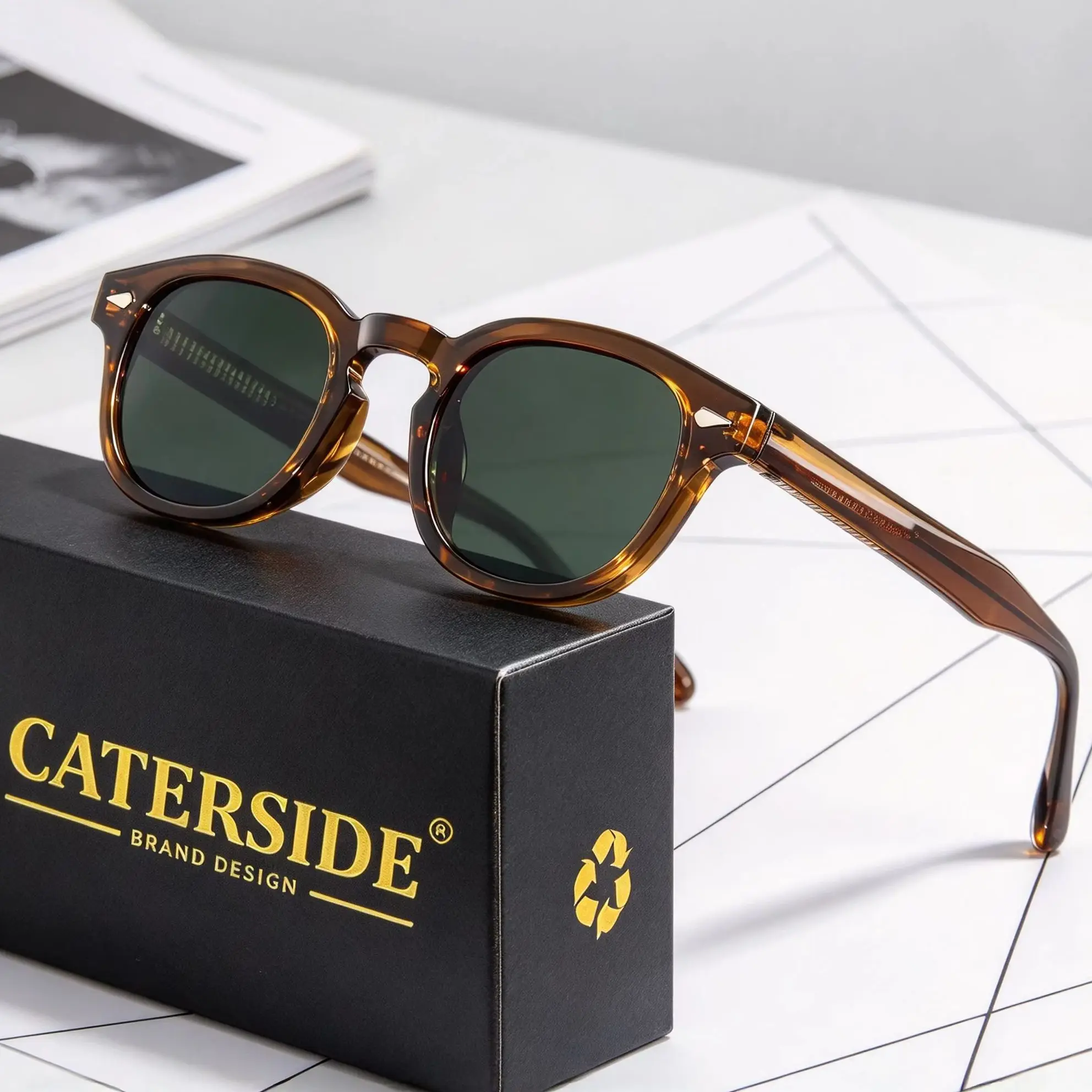 CATERSIDE Retro Runde Herren-Sonnenbrille Punk Propionsäure Pin-Bügel Luxus-Sonnenbrille Damen Sport Freizeit Party Eyewear UV400