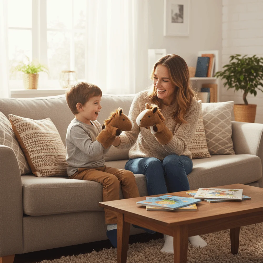 스토리텔링 동물 말 손인형 시뮬레이션 조기 교육 손가락 스토리 인형 부드러운 25cm 말 인형 인터랙티브