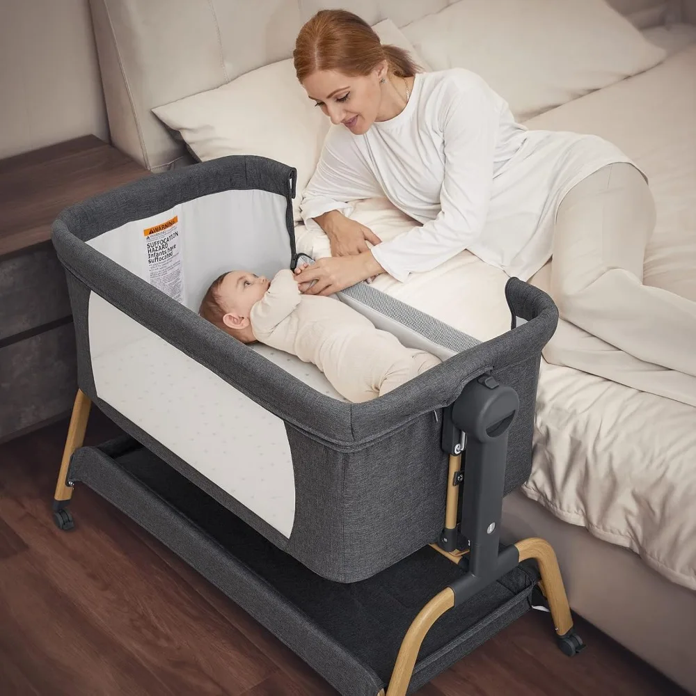 3 in 1 Baby Bassinet ANGELBLISS Rocking Bassinets Bedside Sleeper Comfy Mattress Wheels 6 Height Adjustable