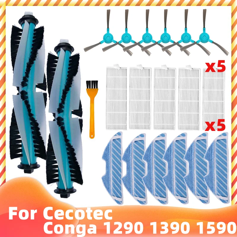 Compatível com o Aspirador de pó Robô Cecotec Conga 1290 1390 1590 Peças de Reposição e Acessórios Rolo Principal Escova Lateral Filtro Hepa Mop