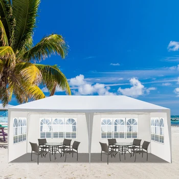 10'x20' White Canopy Tent with 4 Removable Sidewalls, PE Fabric & Iron Frame, Waterproof Outdoor Party Gazebo with Windows for Wedding, Backyard Events, Patio, Picnic, Commercial Market, Camping Shelter 1