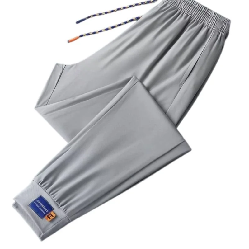 High-End Silky Dstring Sports Pants Men's Summer Ultra-Thin Ice Silk Qui-Drng Casual Pants Tight-Fit Cuffed Trousers