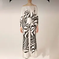 Women's Printed Satin 2-piece Set, Off Shoulder Lantern Sleeve Top, Wide Leg Pants, Elegant Office Shirt - Image 4