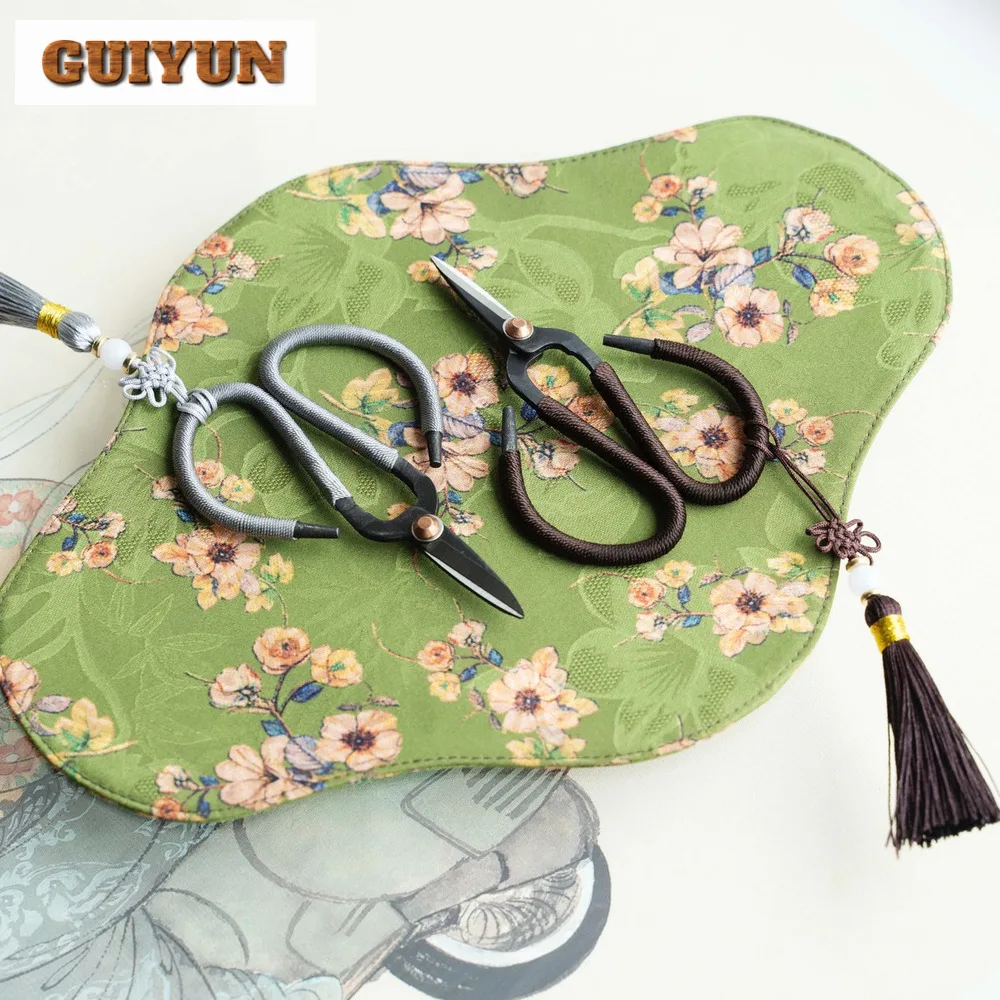 Handmade Iron Art Small Tea Scissors Exquisite Tea Packing Bag Knife Flower Tassels Chinese Kung Fu Set Ceremony Accessories