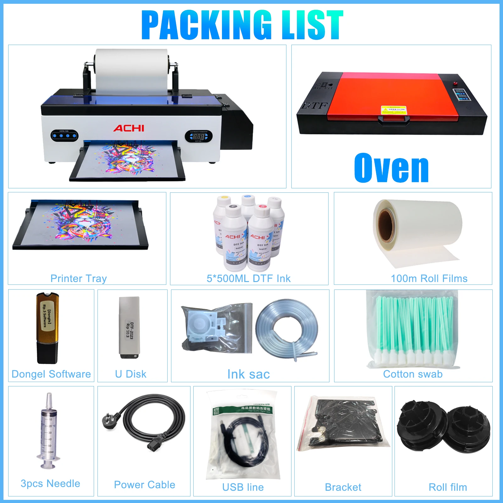미국 배송 ACHI A3 DTF 프린터, R1390 A3 티셔츠 인쇄기, DTF 전사 필름 프린터, DTF 오븐 포함, 티셔츠 의류