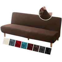 Stretch Armless Sofa Bed Cover Without Armrest Slipcover Solid Color Fitted Foldable Futon Cover with Elastic Bottom 1