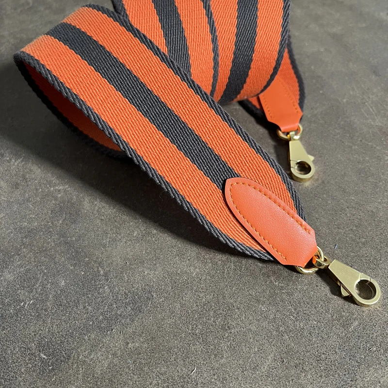 Hot 2 inch Wide Striped High-Quality Canvas Strap Paired With Cowhide Material Hand Sewn Suitable For Kelly Bag Shoulder Straps