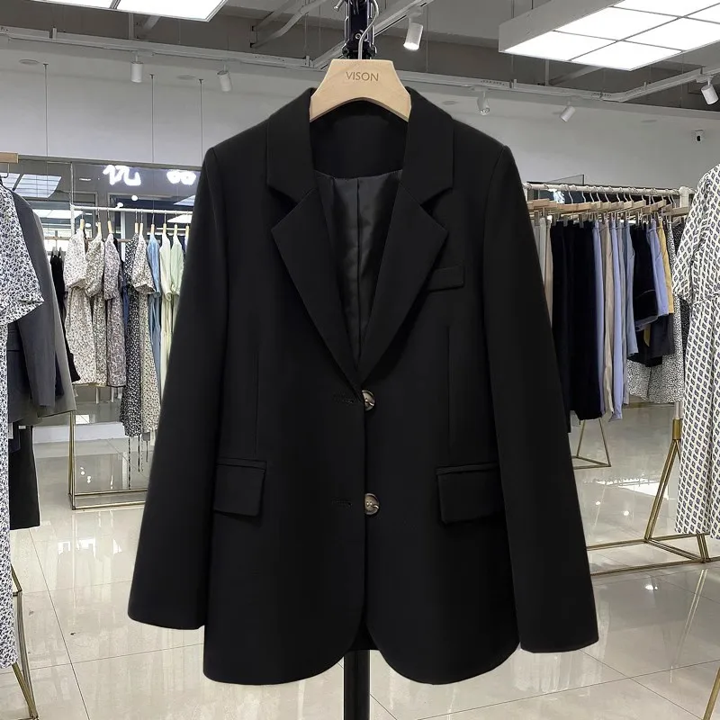

SuperAen Black Suit Jacket Women Spring and Autumn 2023 New Korean Style Fashion Black Blazer Coat